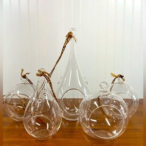 COPY - Set of 5 Glass Hanging Terrariums Clear. 3 round and 2 teardrop shaped.